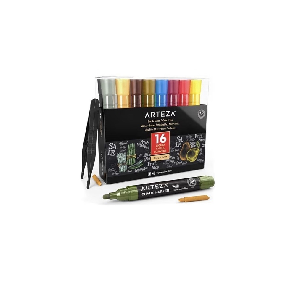 ARTEZA Earth Tones Water-Based Liquid Chalk Markers, 16-Pack, Office Product